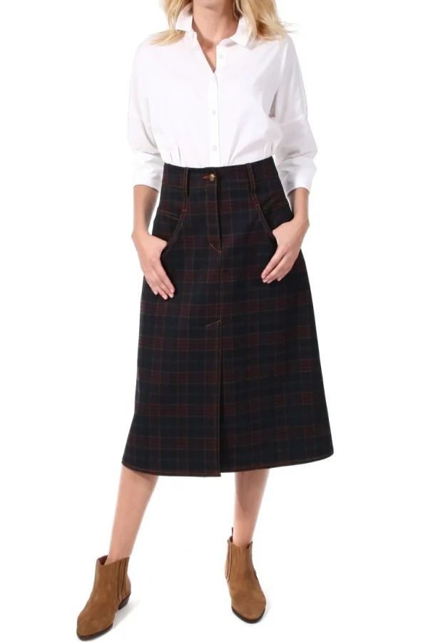 Spodnica Chalia Granatowo-Bordowo-Musztardowy>AGGI Shop